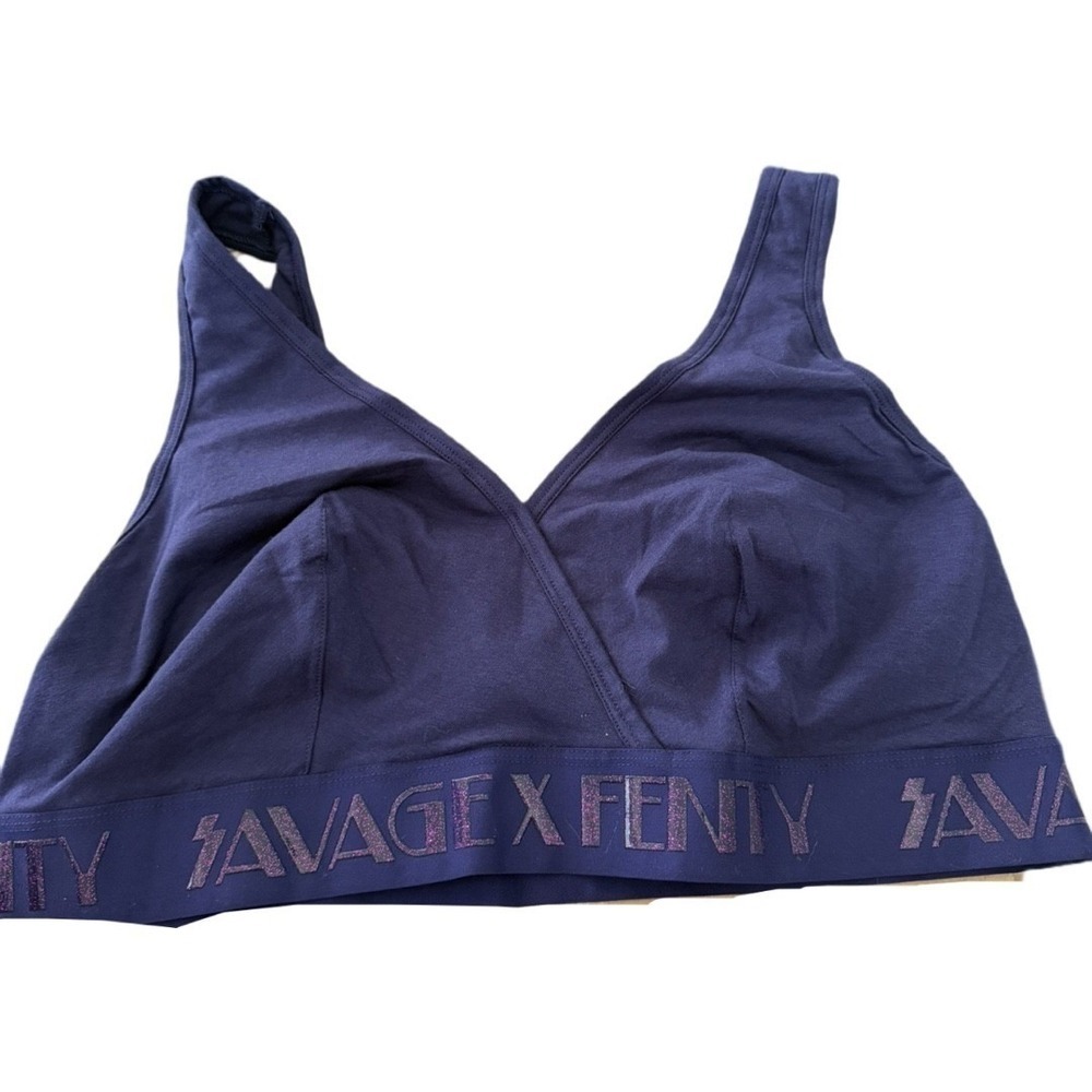 Savage X Fenty Bralette 3X Blue Logo Band Wireless Cotton Bra Plus Size Sport